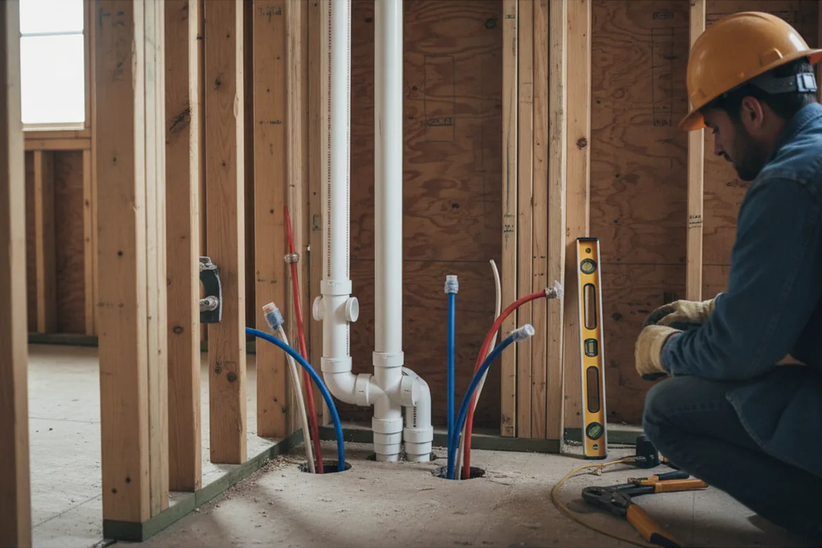 Drain and supply rough-in during Sump Pump Repair in Ruffin